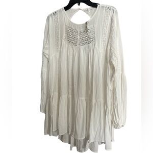 Buckle White/Ivory lace Inset bohemian Style Top Size Large New